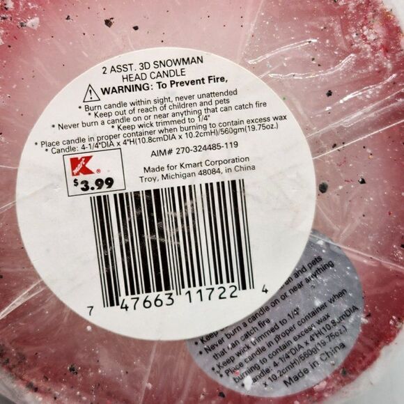 Vintage Snowman Christmas Candle Kmart 4" Original Packaging Frosted New - Picture 6 of 6